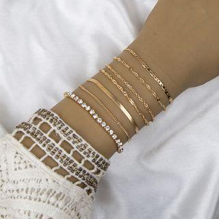 Set Of 7: Rhinestone Alloy Bracelet Set - Gold - One Size