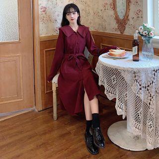 Peter Pan Collar Belted Midi Dress