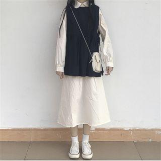 Vest / Long-sleeve Plaid Shirt Dress
