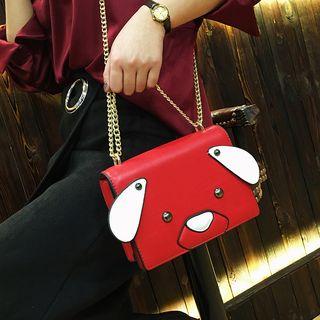 Faux-leather Dog Chain-accent Cross Bag
