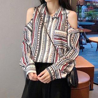 Print Cold-shoulder Shirt White - One Size