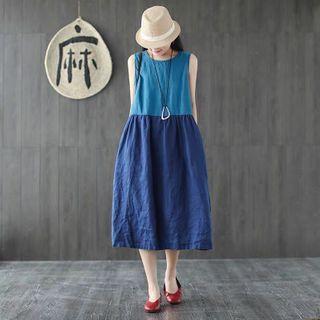 Sleeveless Two-tone Midi A-line Dress As Shown In Figure - One Size