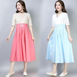 Short-sleeve Chinese Style Midi Dress