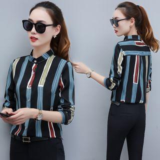 3/4-sleeve Striped Chiffon Shirt