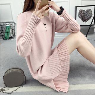 Accordion Chiffon Panel Long Knit Top