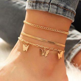 Set Of 3: Butterfly / Alloy Anklet (assorted Designs) Gold - One Size