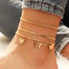 Set Of 3: Butterfly / Alloy Anklet (assorted Designs) Gold - One Size