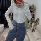 Long-sleeve Cropped Button-up Top