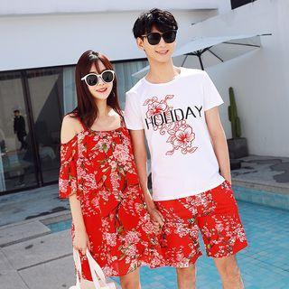 Couple Matching Set: Short-sleeve T-shirt + Shorts / Short-sleeve A-line Dress