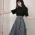 Short-sleeve T-shirt / Irregular Midi A-line Skirt