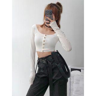 Boatneck Long-sleeved Crop Top