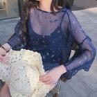 Set: Sheer Star Print Bell-sleeve Blouse + Camisole Top