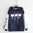Cat Print Two-tone Lace-up Hoodie