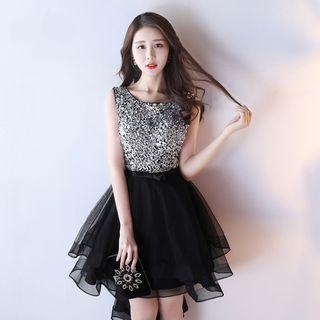 Sequined Sleeveless Dip Back Cocktail Dress
