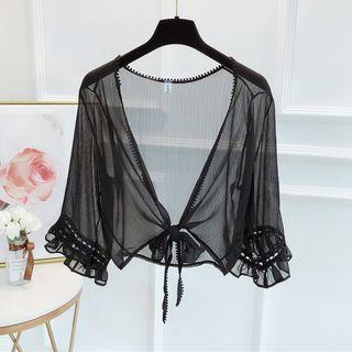 Eyelet Lace Open Front Chiffon Jacket
