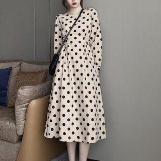 V-neck Dotted Print Midi Dress As Shown In Figure - One Size