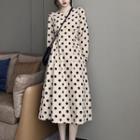 V-neck Dotted Print Midi Dress As Shown In Figure - One Size