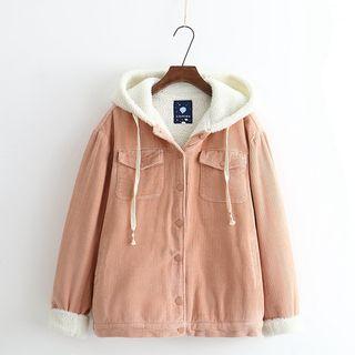 Hooded Corduroy Buttoned Jacket