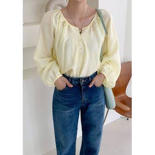 Button-placket Peasant Blouse