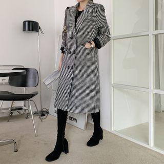 Peaked-lapel Houndstooth Coat Black - One Size