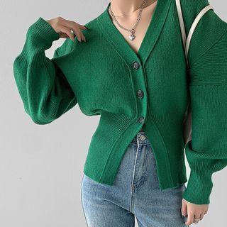 Puff-sleeve Drop-shoulder Cardigan
