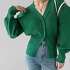 Puff-sleeve Drop-shoulder Cardigan