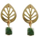 Cubic Stone Perforated Metal Leaf Dangle Earring 1 Pair - Earring - Gold - One Size