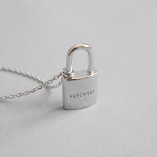 925 Sterling Silver Lock Pendant Necklace White - One Size
