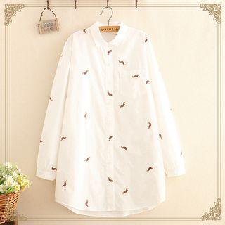 Dog Embroidered Long-sleeve Shirt As Shown In Figure - One Size