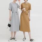 Short-sleeve Letter Print T-shirt Dress + Waist Belt