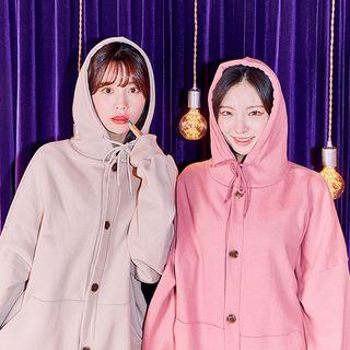 Drop-shoulder Buttoned Hoodie