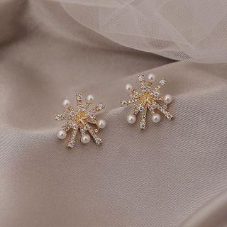 Rhinestone Flower Stud Earring 1 Pair - Gold - One Size