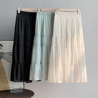 Plain Midi Skirt / Short-sleeve Blouse