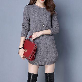 Patterned Long Sleeve Sweater Dress