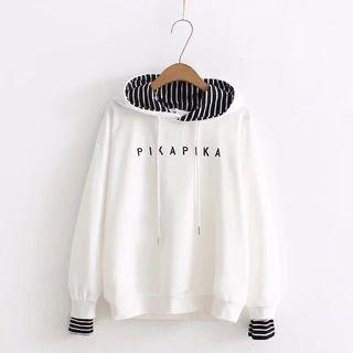 Lettering Striped Panel Hoodie