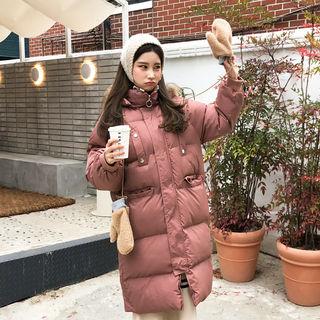 Faux-fur Hooded Puffer Coat Dark Pink - One Size
