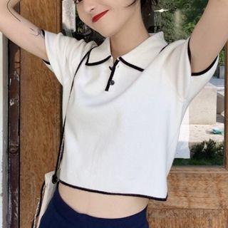 Contrast Trim Knit Polo Shirt White - One Size