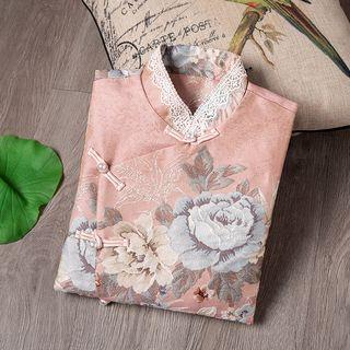 Jacquard Lace Trim Elbow-sleeve Shift Qipao
