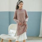 Ribbed Mock Neck Midi Sweater Dress / Spaghetti Strap Lace Paneled Midi Dress