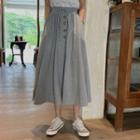 Embroidered Balloon-sleeve Shirt / Drawstring Waist A-line Midi Skirt