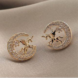 Rhinestone Unicorn Earring 1 Pair - Rhinestone Unicorn Earring - One Size