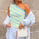 Sleeveless Striped One-shoulder Knit Top