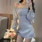 Long-sleeve Off-shoulder Halter Neck Mini A-line Dress