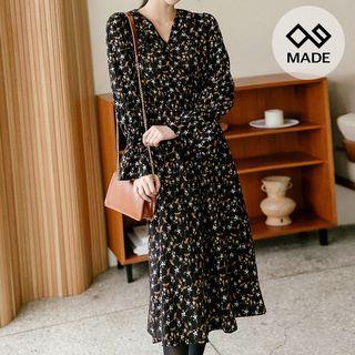 Plus Size Band-waist Floral Print Dress