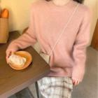 Fuzzy Sweater / Fringed Midi A-line Tweed Skirt