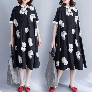 Print Short-sleeve Shirtdress Black - L