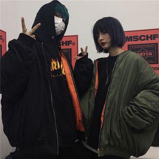 Couple Matching Shirred-sleeve Bomber Jacket
