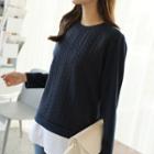 Layered-hem Cable-knit Pullover