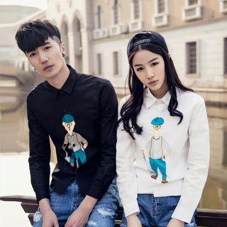 Long-sleeve Printed Couple Shirt