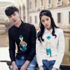 Long-sleeve Printed Couple Shirt